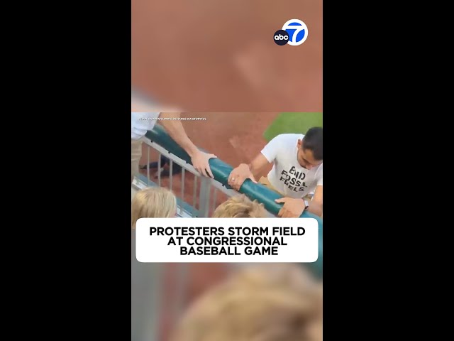 ⁣Climate protesters storm field at Congressional Baseball Game