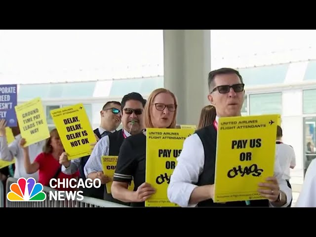 ⁣Flight attendants PROTEST outside Chicago's O'Hare Airport