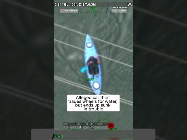⁣WATCH: Alleged car thief steals kayak to try and get away from cops