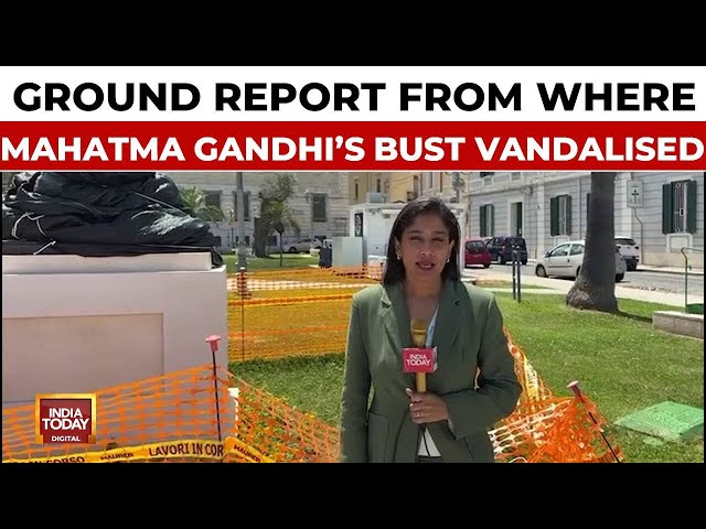 ⁣Watch Ground Report From  Where Mahatma Gandhi Bust Vandalized In Italy