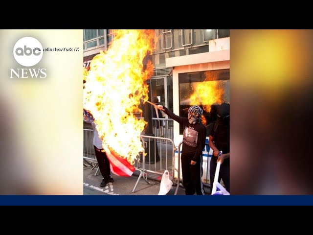 ⁣2 men sought for burning American flag and Israeli flag outside NYC Consulate