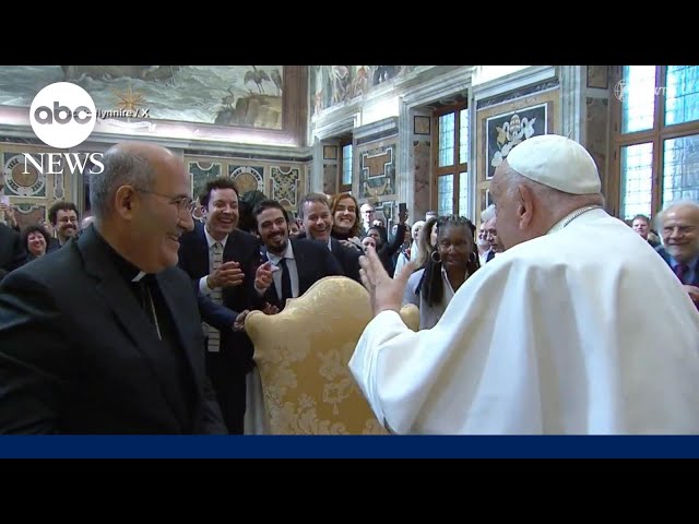 ⁣Pope Francis meets more than 100 comedians at Vatican