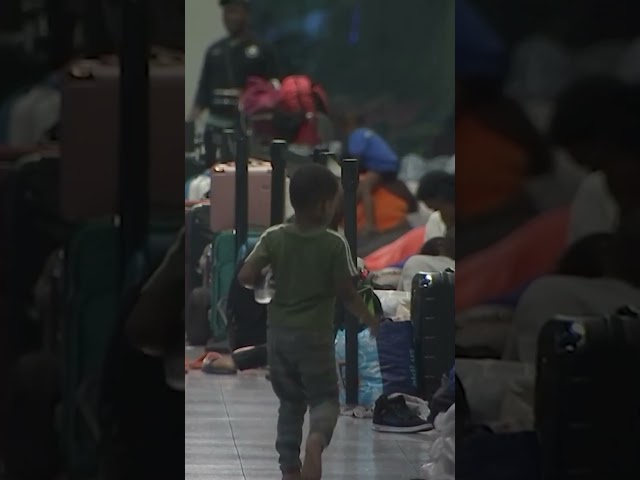 ⁣Migrants shelter temporarily in Boston Logan International Airport #Shorts