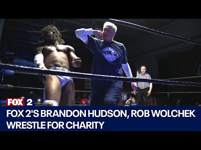 ⁣FOX 2's Brandon Hudson, Rob Wolchek wrestle for charity