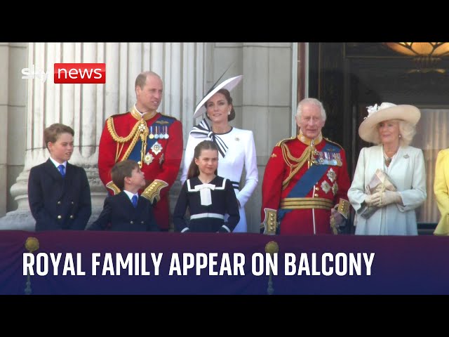 ⁣Trooping the Colour: Kate and Royal Family appear on Buckingham Palace balcony for flypast