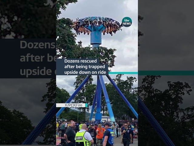 ⁣Emergency crews rescued 28 people after they were stuck on a ride  #itvnews #themepark #usa #oregon