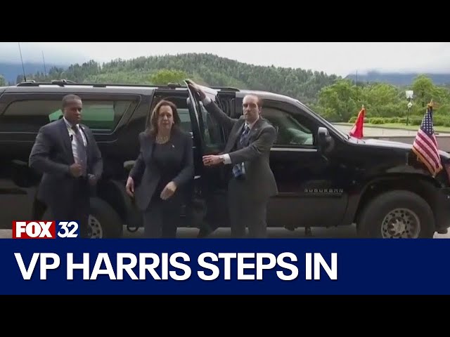 ⁣Vice President Harris steps in for Biden at Peace Summit