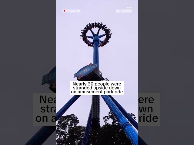 ⁣Nearly 30 people were stranded upside down on amusement park ride