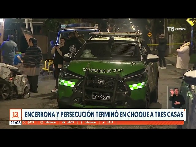 ⁣Encerrona y persecución terminó en choque a tres casas en Puente Alto
