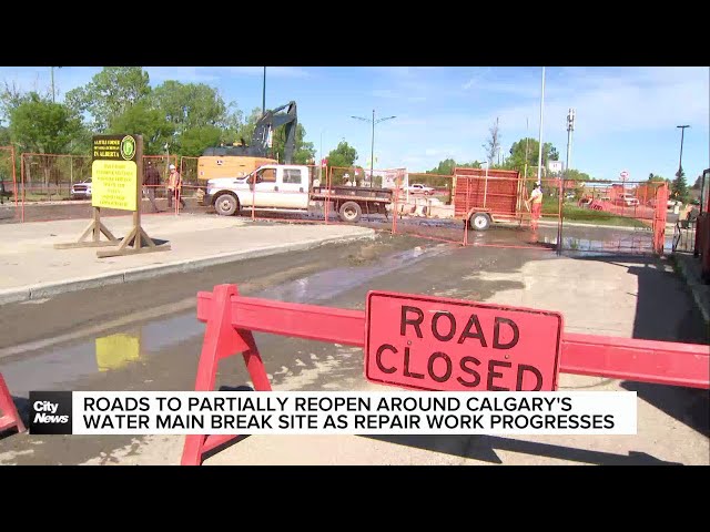 ⁣Roads to partially reopen around Calgary’s water main break as repair work progresses
