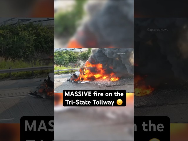 ⁣Watch as MASSIVE fire sends smoke billowing into sky on the Tri-State Tollway