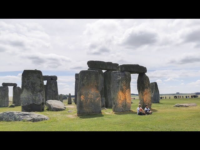 Climate protesters spray orange paint on Stonehenge