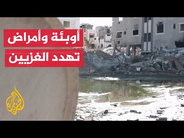 ⁣برك مياه الصرف الصحي تفاقم معاناة النازحين في حي الشيخ رضوان بمدينة غزة