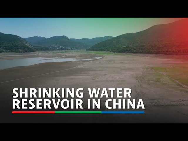 ⁣DRONE FOOTAGE: Water reservoir shrinking in China's drought-hit Shandong province