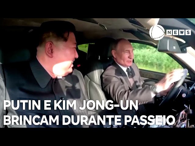 Putin e Kim Jong-un brincam e dão risada durante passeio de limusine