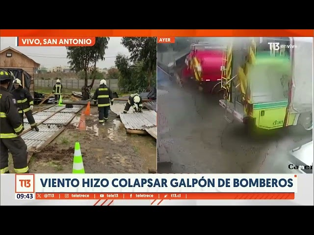 Viento hizo colapsar galpón de bomberos en San Antonio