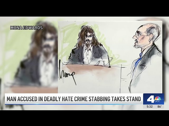 ⁣Man accused in deadly hate crime stabbing takes stand