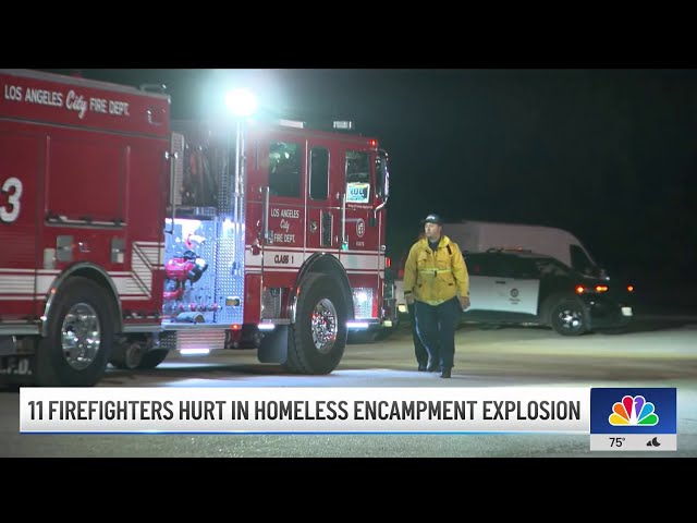 ⁣11 firefighters hurt in homeless encampment explosion