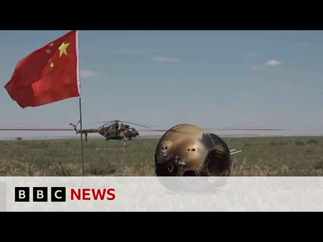 ⁣China space probe returns to Earth with rare Moon rocks | BBC News