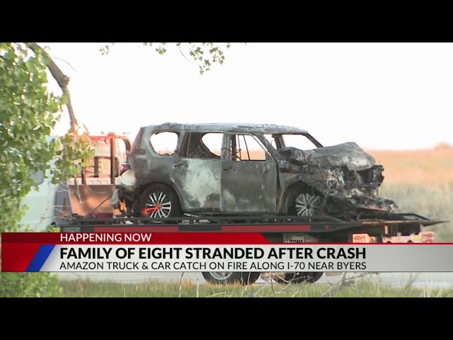 ⁣Family of 8 stranded in Colorado after fiery I-70 crash with Amazon truck