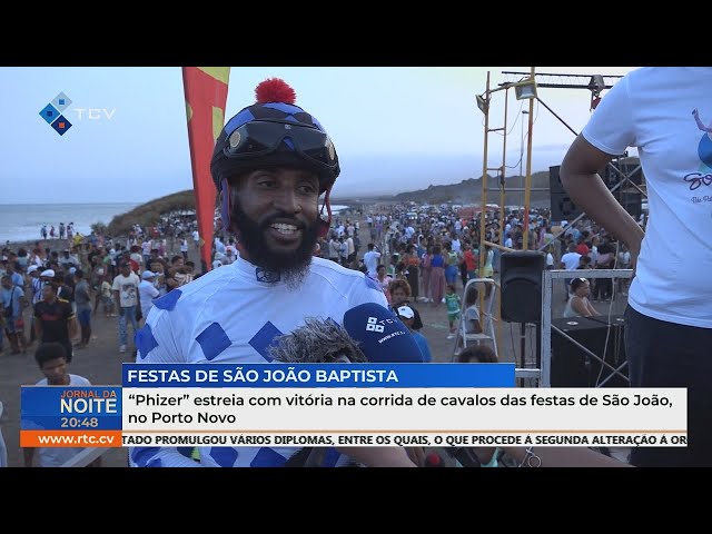 ⁣“Phizer” estreia com vitória na corrida de cavalos das festas de São João, no Porto Novo