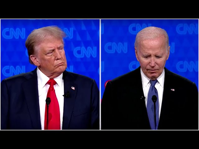 ⁣Donald Trump looks on as Joe Biden crumbles before his eyes