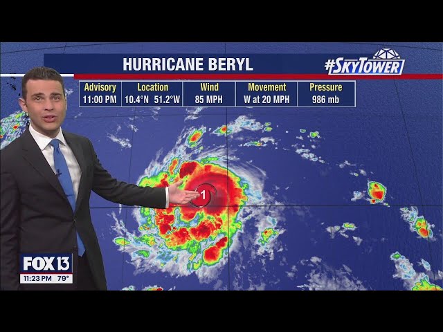 ⁣Hurricane Beryl moving across Caribbean