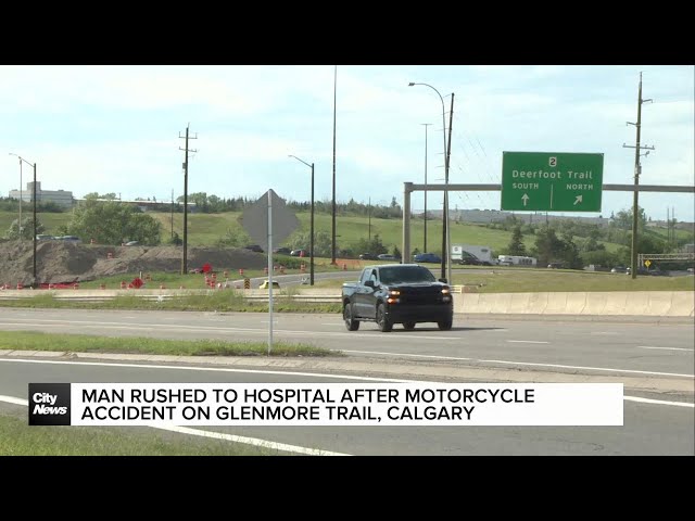 ⁣Man rushed to hospital after motorcycle accident on Glenmore Trail, Calgary