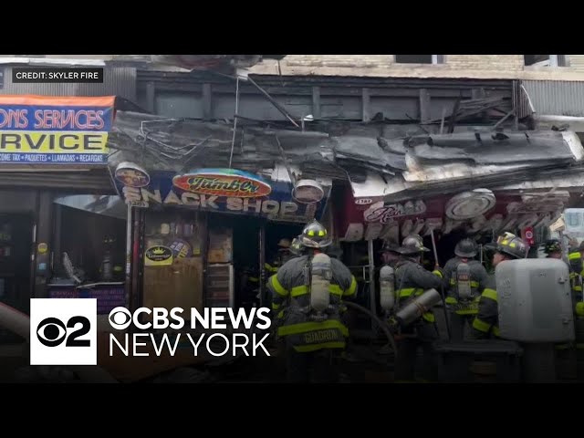 ⁣Video shows store signs collapsing on firefighters in Washington Heights