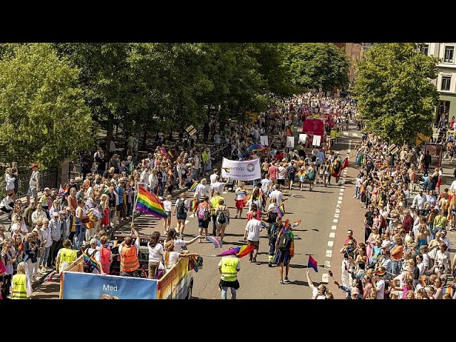 ⁣Norway's LQBTQ community party at the Pride parade in Oslo