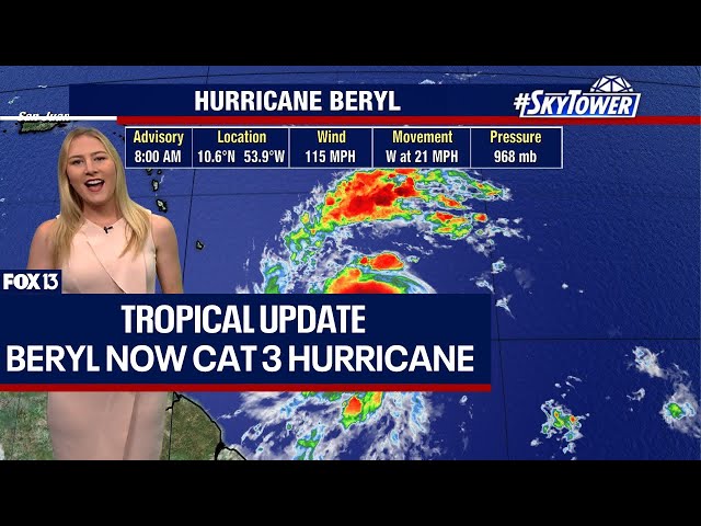 ⁣Hurricane Beryl now Category 3 storm headed for Caribbean