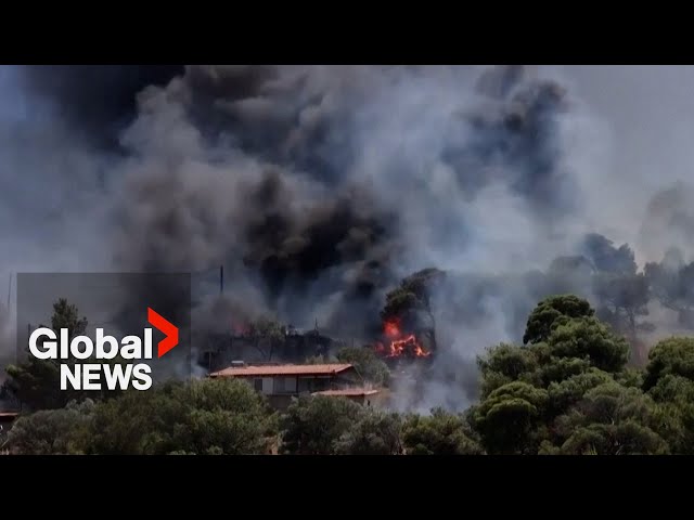 ⁣Greece wildfires: Flames burn in island of Serifos and near Athens