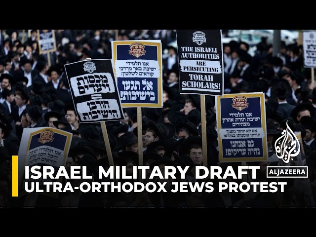⁣Thousands of ultra-Orthodox Jewish men protest having to serve in Israeli military