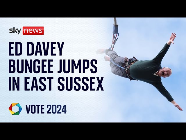 ⁣Lib Dem leader Sir Ed Davey bungee jumps on final week of campaign