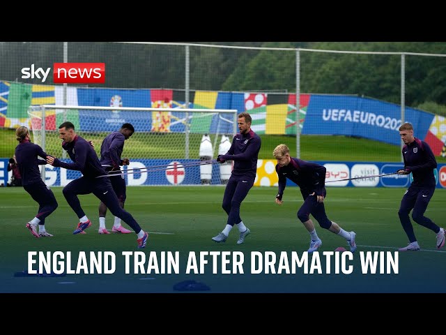⁣England team train after dramatic Euro 2024 victory over Slovakia