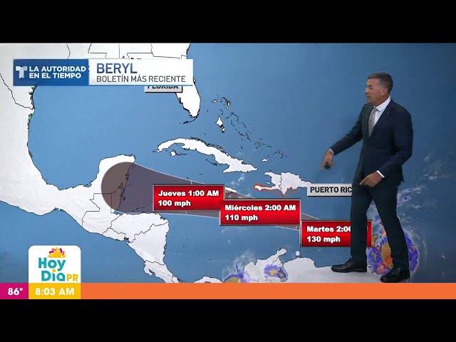 ⁣Huracán Beryl pasará más lejos al sur de Puerto Rico