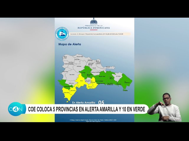 ⁣COE coloca 5 provincias en alerta amarilla y 10 en verde