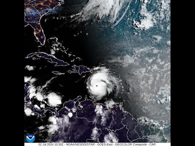 ⁣Update: Hurricane Beryl at Category 5