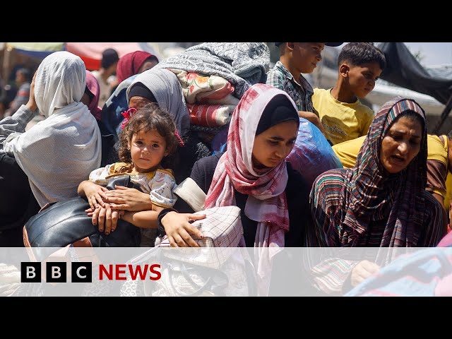 ⁣Palestinians flee Khan Younis as Israeli forces strike south Gaza  BBC News