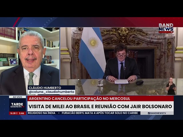 ⁣Cláudio Humberto: Visita de Milei ao Brasil e reunião com Jair Bolsonaro