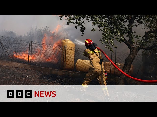 ⁣Wildfires erupt on Greek island of Kos | BBC News