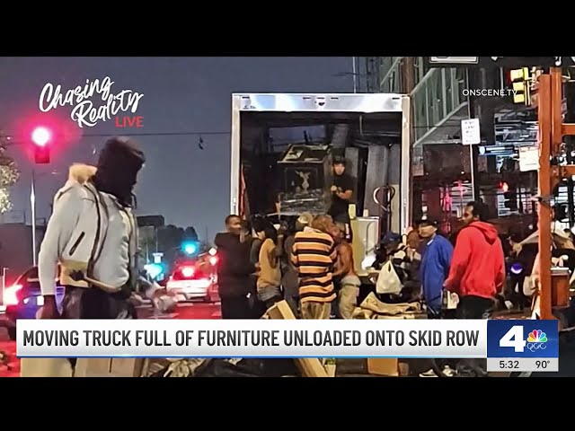 ⁣Moving truck full of furniture unloaded onto Skid Row