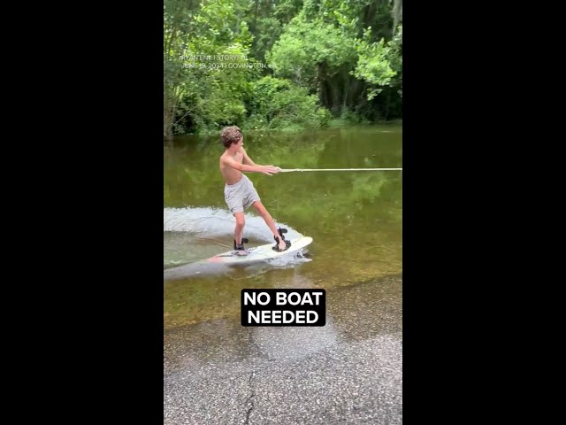 ⁣Kids prove they don't need a boat to wakeboard