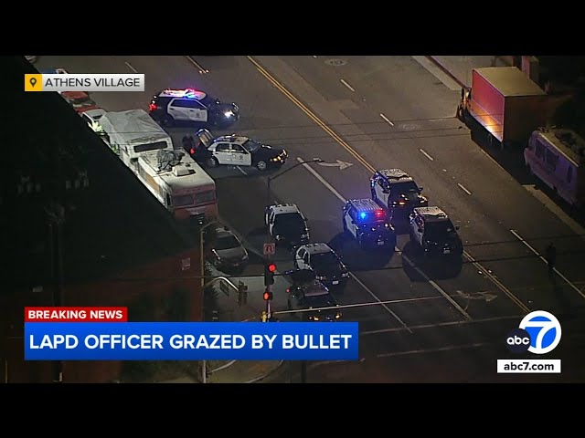 ⁣LAPD officer grazed by bullet during confrontation with suspect