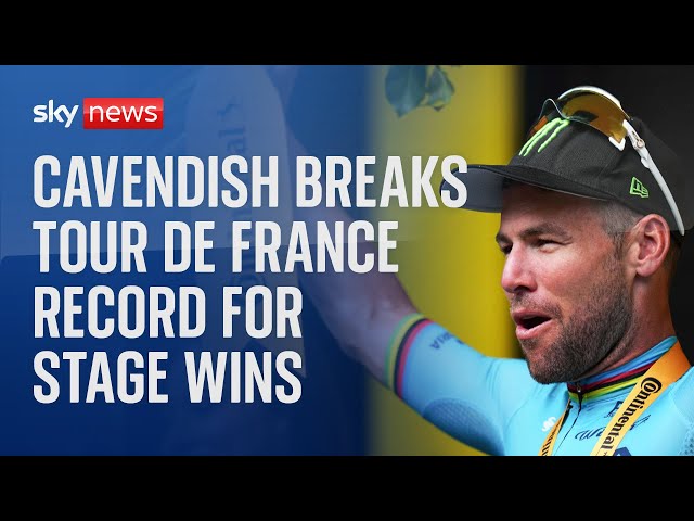 ⁣Mark Cavendish breaks Tour de France record for most stage wins