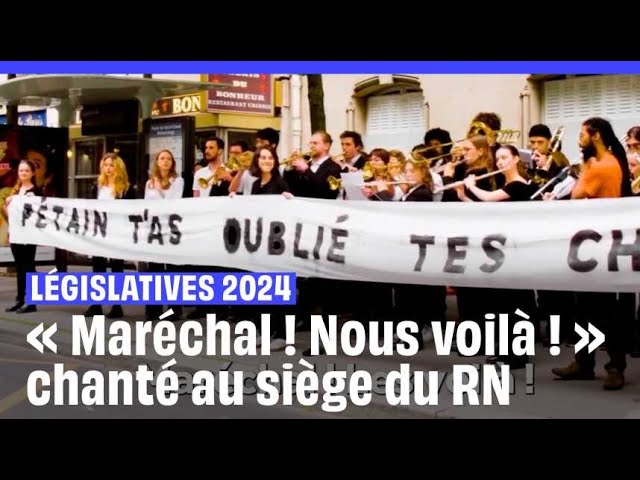 ⁣Législatives 2024 : 60 musiciens chantent « Maréchal ! Nous voilà ! » devant le siège du RN