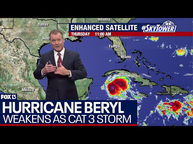 ⁣Hurricane Beryl roaring past Cayman Islands as Cat 3 storm