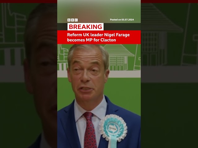 ⁣Reform UK leader Nigel Farage becomes MP for Clacton. #GeneralElection #BBCNews