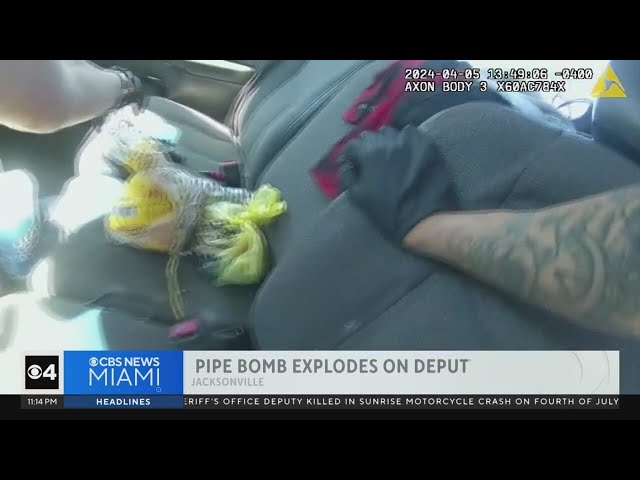 ⁣Caught on camera: Pipe bomb explodes on Florida deputy