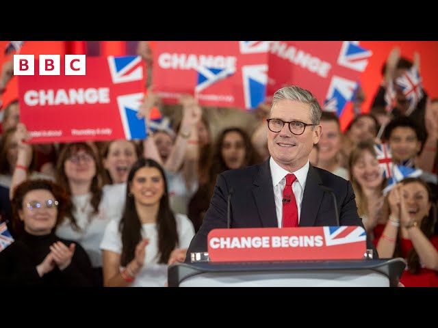 ⁣Keir Starmer reacts after Labour wins UK General Election - BBC